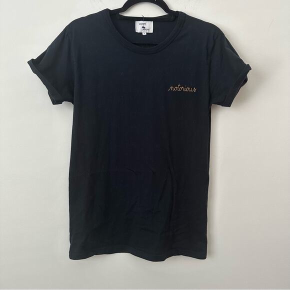 Maison Labiche 100% Cotton Black T Shirt Gold "Notorious" Embroidery Size Medium - Picture 1 of 5